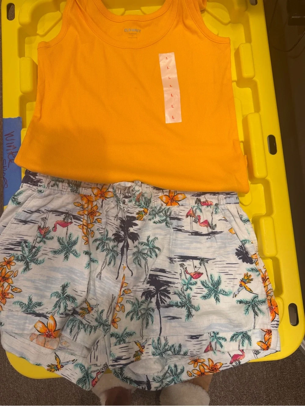 Old Navy orange Tank Top with Tropical Print Shorts - Picture 1 of 6